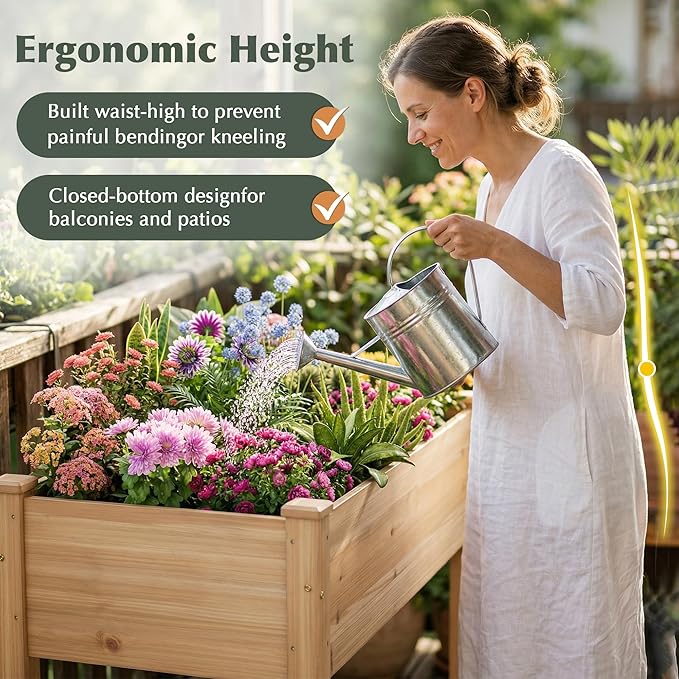 Wood Raised Garden Bed, 48x24x30in Elevated Wooden Planter Box with Legs Standing Growing Bed for Backyard, Patio, Balcony with Bed Liner, 200 Pound Capacity 2PCS