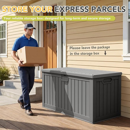 240 Gallon HDPE Deck Box Outdoor Indoor Waterproof Storage Box for Patio Furniture, Pool Accessories, Garden Tools, and Cushion Storage, Gray