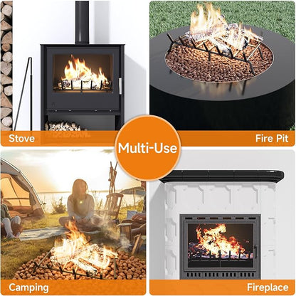 SUZLON Fireplace Grate 21 inch 7 Bar Fireplace Log Grate Heavy Duty Solid Steel Indoor Chimney Hearth with 6 Enhanced Stability Legs Kindling Tools Pit Wood Stove Firewood Burning Rack Holder
