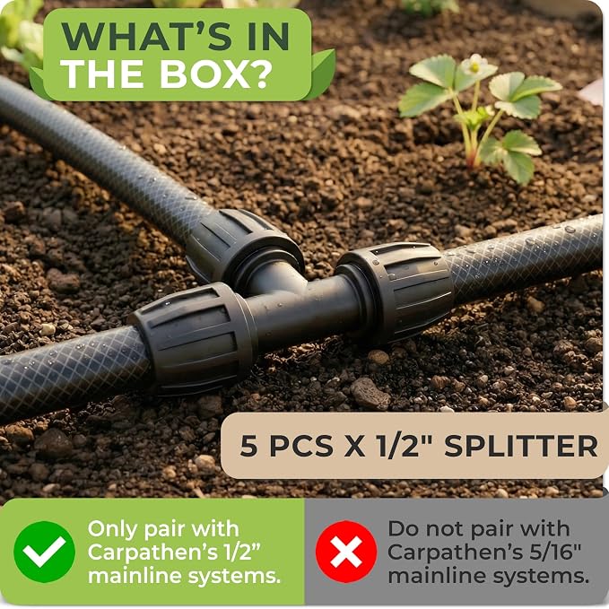 Carpathen Drip Irrigation Parts - 5PCS 1/2 inch Splitters for Quick Connect Drip Irrigation System - Leak Free Splitter Connectors for 1/2" Tubing