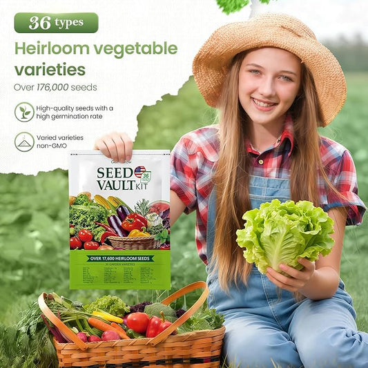 36 Vegetable Variety Pack - 17,600+ Non-GMO Heirloom Seeds for Planting Vegetables and Herbs, 36 Individually Packed Seed Packets for Indoor, Outdoor, Greenhouse & Hydroponic Gardening