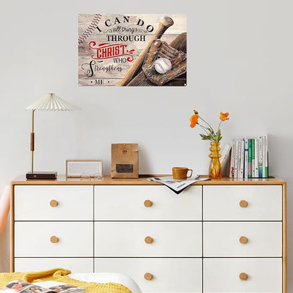 Funny Baseball Metal Poster for Boys Bedroom-I Can Do All Things Through Christ Who Strengthens Me Baseball Signs,Baseball Room Decor,Baseball Tin Sign Gifts Baseball Wall Art Decorations 8x12 Inch