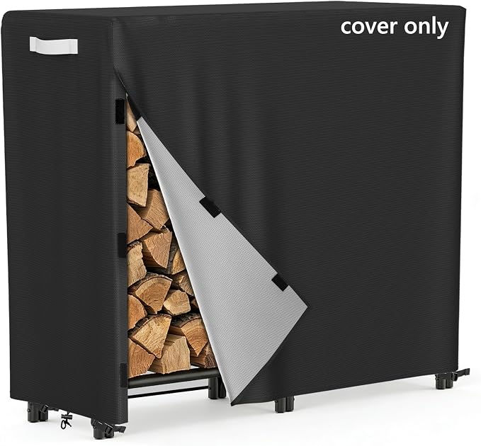 AKEfit 4ft Firewood Racks Cover,Heavy Duty Waterproof Outdoor Logs Holder Stand Cover with Velcro-Black