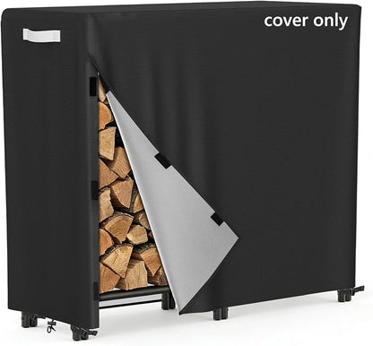 AKEfit 4ft Firewood Racks Cover,Heavy Duty Waterproof Outdoor Logs Holder Stand Cover with Velcro-Black
