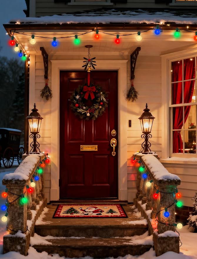 G40 LED Outdoor Christmas String Lights, 25FT Hanging Globe String Light | 25+2 Shatterproof Ceramic Multicolor Lights, Connectable, Waterproof Patio Lights for Balcony Pergola Decor, Green Wire