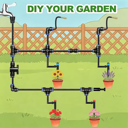 40PCS 5/16" Drip Irrigation Fittings, Quick Connect Drip System Parts | Drip Irrigation Connector Kits, Straight, Tee, Elbow, Cross Connectors, Valves and End Caps, DIY Garden Sprinkler System