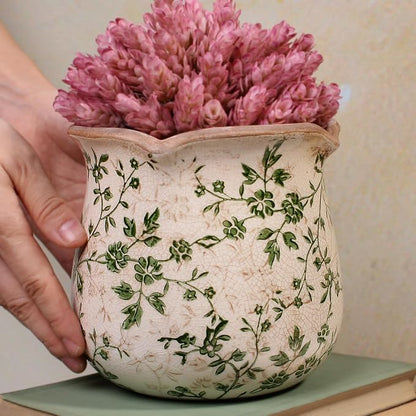 Xiaan Jiaju Vintage Ceramic 6.11'' Plant Pots, Decorative Vase for Indoor Garden, Room & Home Decor, Sage Beige