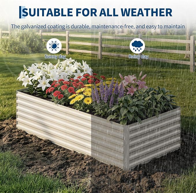 Garvee 8x4x2ft Galvanized Raised Garden Bed Outdoor,Rust-Resistant Raised Garden Beds for Gardening, Easy Assembly Outdoor Garden Box & Planters,Beige