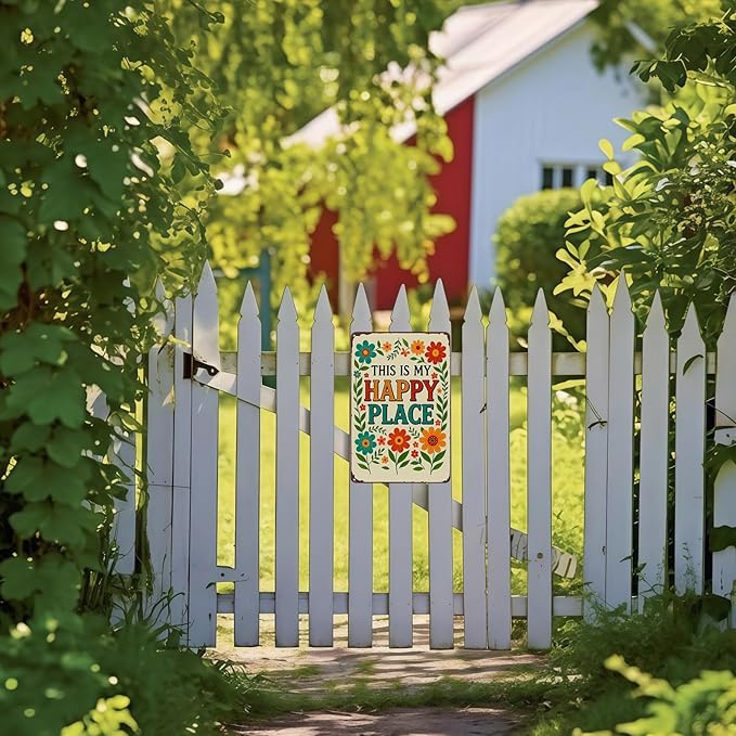 Funnysign Garden Gifts This Is My Happy Place Vintage Tin Sign for Home Garden Greenhouse Patio Yard Decor 8 X 12 Inch(3981)