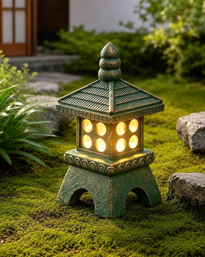 Nacome Solar Pagoda Garden Statues:15.7 inches Outdoor Weatherproof Resin Zen Decor for Landscape Balcony Patio Porch Yard Ornament(Bronze)