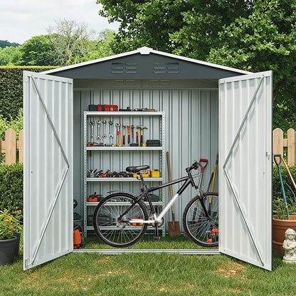 YOPTO 8X4 FT Metal Outdoor Storage Shed W/Lockable Latch,Black | Air Vent,Double‑Hinged Door,Sloped Roof,Reinforced Structure,All Weather Waterproof for Garden,Patio,Backyard,Lawn