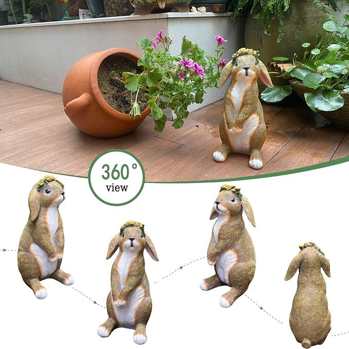 Rabbit Garden Statues Handmade Bunny Yard Decorations Outdoor Statue Resin | Weatherproof Bunny Statue for Yard Lawn Porch Realistic Rabbit Garden Decor Christmas Housewarming Gift for Mom Grandma
