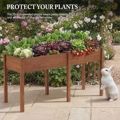 DUMOS Raised Garden Bed 72x23x30 Inch, Outdoor Planter Box with Legs, Elevated Wood Garden Bed with Liner for Herbs Flowers Vegetables, Wooden Planter Box for Patio, Balcony, Backyard, Brown