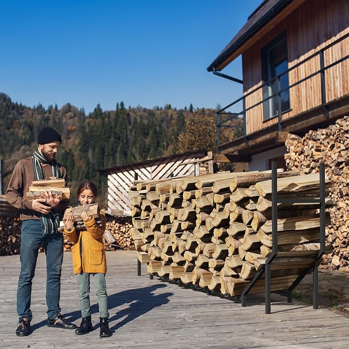 6 ft Firewood Rack Outdoor, Heavy Duty Metal Fire Wood Rack for 880LBS Capacity, 1/4 Cord Log Holder with 12 Support Legs for Patio, Porch and Indoor Fireplace