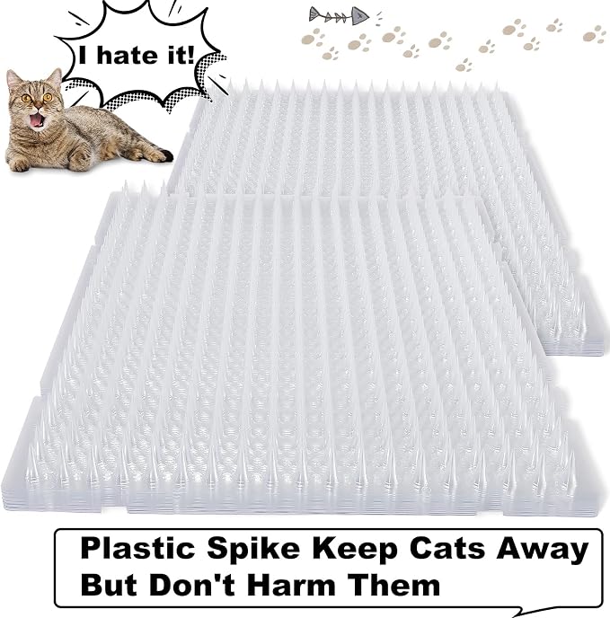 16 Pack Cat Repellent Outdoor Mat Cats Dogs Plastic Bendable Spiked Deterrent Training Repellent PET Mats with Spikes for Indoor Outdoor Supplies, 18.3 Square Feet, 16 x 13 Inch(Clear)