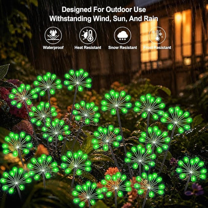 Solar Garden Lights Outdoor, Upgraded Solar Swaying Starburst Light Waterproof with 2 Modes, Solar Fairy Firework Lights for Yard Patio Pathway Flowerbed Balcony Garden Decoration (Green, 2 Pack)