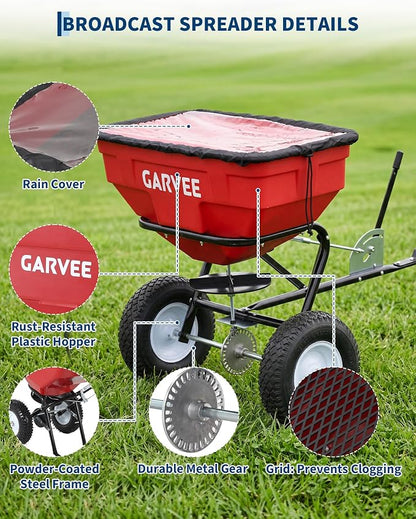 Tow Behind Broadcast Spreader, 125 LBS Large Capacity Universal Hook Tow & Push Lawn Spreader, 9.8 ft Spreading Width 30 Adjustable Settings, Compatible with UTV ATV Riding Mower & Most Tractors