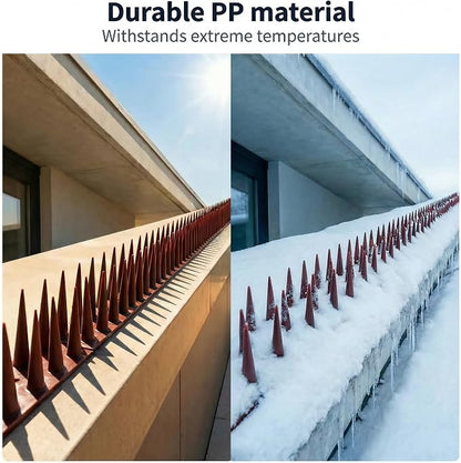 Bird & Animal Deterrent Spikes, 6 Packs Outdoor Plastic Spike Strips for Roof, Ledges, Fence, Walls & Railing, Humane Squirrel, Raccoon & Pigeon Barrier, 6 FT Coverage, Brown