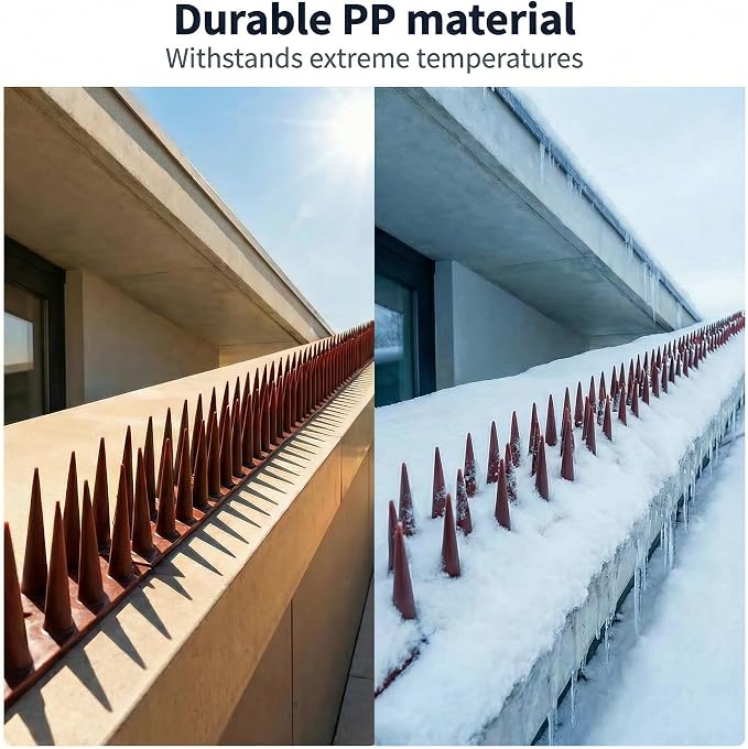 Bird & Animal Deterrent Spikes, 20 Packs Outdoor Plastic Spike Strips for Roof, Ledges, Fence, Walls & Railing, Humane Squirrel, Raccoon & Pigeon Barrier, 20 FT Coverage, Brown