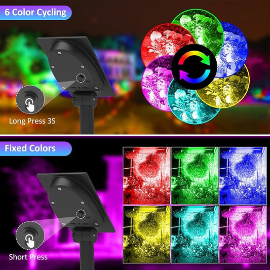 T-SUNUS Solar Spotlights Outdoor RGB, Color Changing Landscape Lights with 9.8ft Cable, IP65 Waterproof, Adjustable Solar Panel & Light, Auto On/Off for Yard Tree Pathway Driveway Christmas (2 Pack)