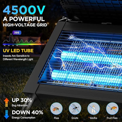 Solar Bug Zapper Outdoor, 4500V Outdoor Mosquito Zapper with Detachable Fold-Down Solar Roof Panel, IPX5 Waterproof Solar Powered Bug Zapper for Patio Yard Garden Backyard Camping, Hanging Stake Use