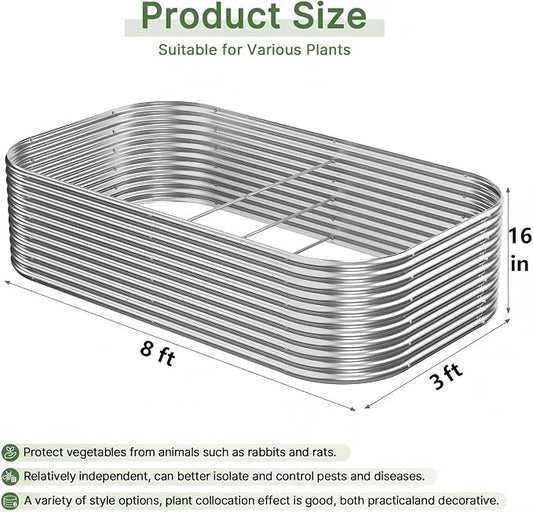 2 PCS Tall 8ft Galvanized Raised Garden Bed Outdoor, Metal Garden Bed for Vegetables, Above Ground Garden Box for Flower, Steel Raised Beds for Gardening - 8x3ft