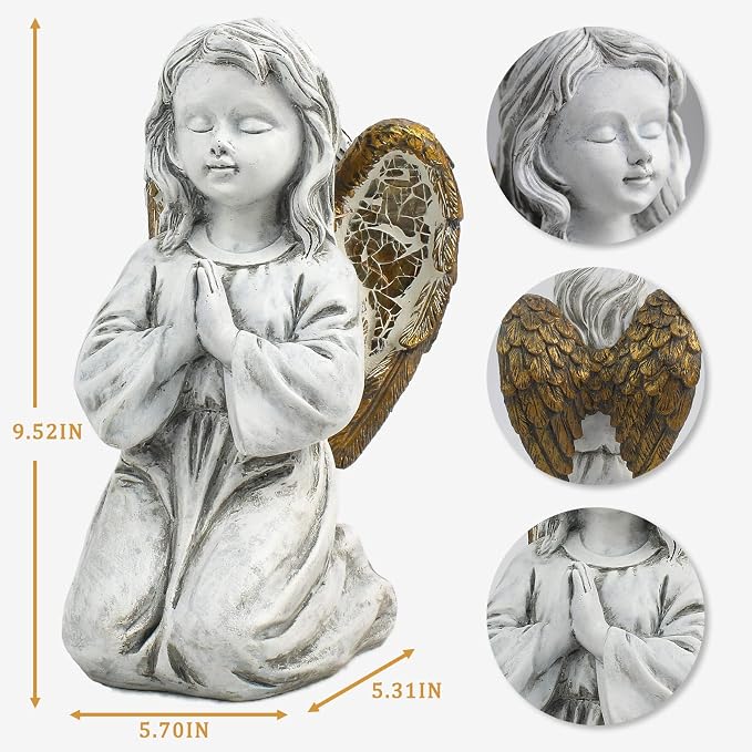 Rezpuao Outdoor Decor - Angel Statue, Solar Powered, Praying Angel for Patio, Lawn, Porch