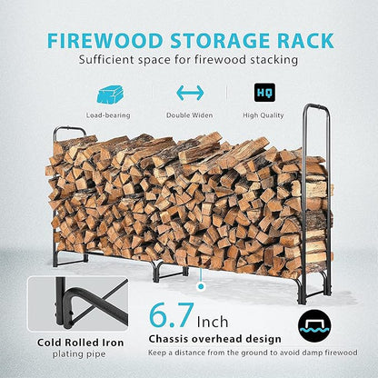 VIVOHOME 6ft Heavy Duty Indoor Outdoor Firewood Storage Log Rack with Cover Combo Set Black