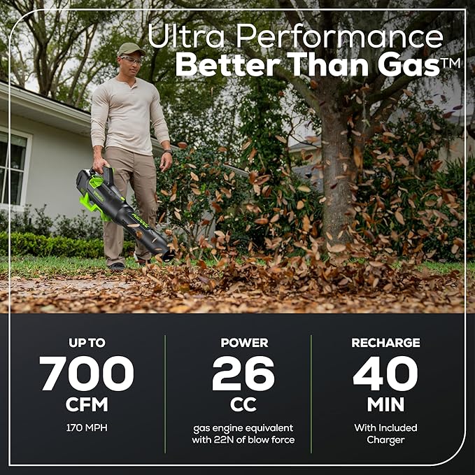 Greenworks 80V (700 CFM) Brushless Cordless Leaf Blower, (2) 2.5Ah Batteries and 45 Minute Rapid Charger