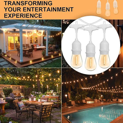 Banord Outdoor String Lights, 50FT Waterproof Patio Lights with 1W Dimmable LED Bulbs, Hanging String Lights for Outdoor Backyard, Garden, Deck, Porch, Gazebo, Balcony, Camping, Party(White)