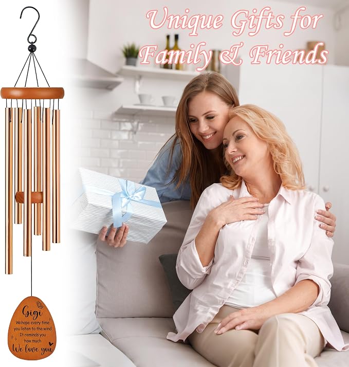 Gigi Gifts, Gigi Wind Chimes for Outside, Heartfelt Love Quote Floral Design Windchime for Home Garden Patio Yard Decor