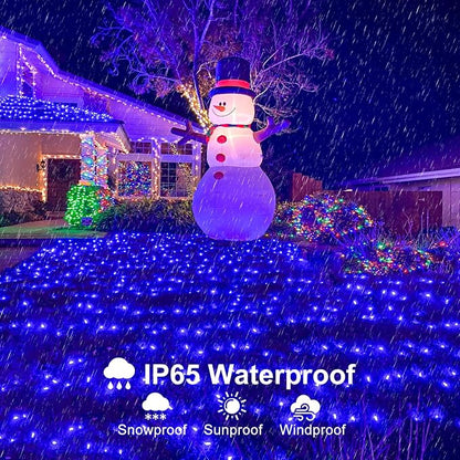 Blue Christmas Lights Outdoor, 66FT 200 LED Plug in Christmas Tree Lights Waterproof, 8 Modes Connectable String Lights for Outside House Patio Yard Garden Party Holiday Decorations