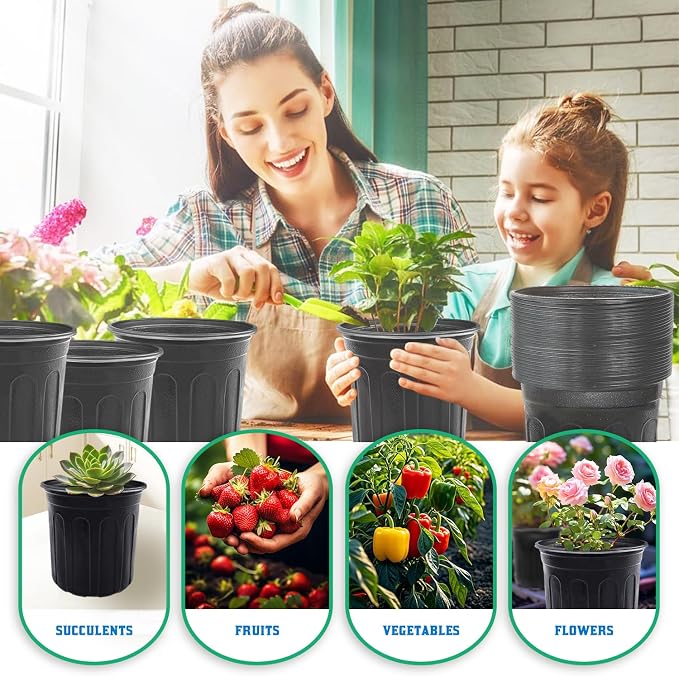 100 Pcs 1 Gallon Flexible Nursery Pots for Plants,Soft Plastic Seed Starting Pots with Hole,Flower Plant Container for Seedling,Cuttings,Potting,Transplanting,Black