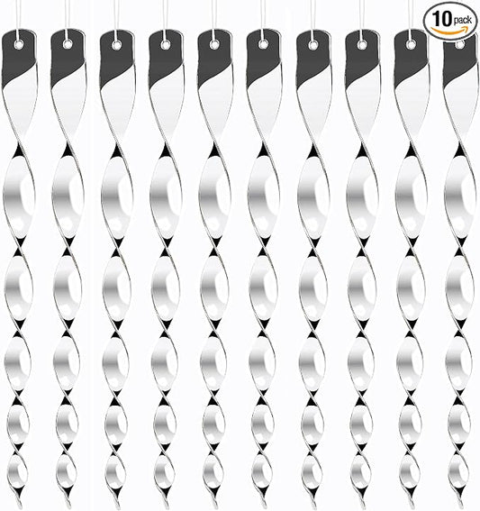 Hausse 10 Pack Bird Deterrents for Outside, Bird Repellent Hanging Silver Plastic Reflectors Scare Rods, Garden Decorative Reflective Scare Birds Away, Like Woodpeckers, Pigeons and Geese