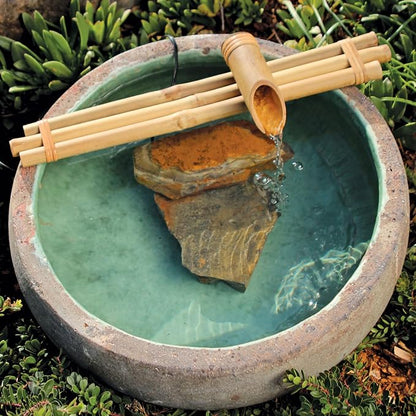 Bamboo Accents 18" Three-Arm Zen Bamboo Fountain Kit with Pump – Large Split-Resistant Bamboo Water Feature for Bowls, Basins, Ponds & Backyard Gardens (Container Not Included)