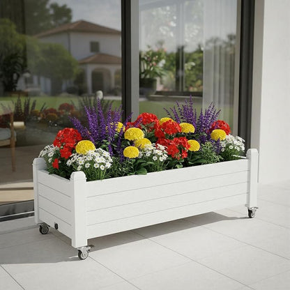 Raised Garden Bed with Wheels, Resin Planter Box with Drain Hole and Water Level Detector, Herb Planter for Garden Patio Backyard, Ashen(13.3" H)