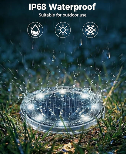 LOTMOS 10 Pack Solar Ground Lights Outdoor, 8 LED Solar Flat Lights IP68 Waterproof Disc Light, Landscape Lighting Solar Powered for Garden Yard Path Driveway Lawn Patio Walkway, Cool White