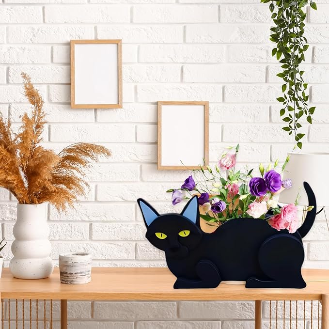 Black Cat Planter Plant Pots,Cute Cat Flower Planter,Gifts for Pet Lovers,Unique Animal Plant Pots,Office,Indoor Outdoor Garden Decor(12.5 * 5.6 * 7.8in)