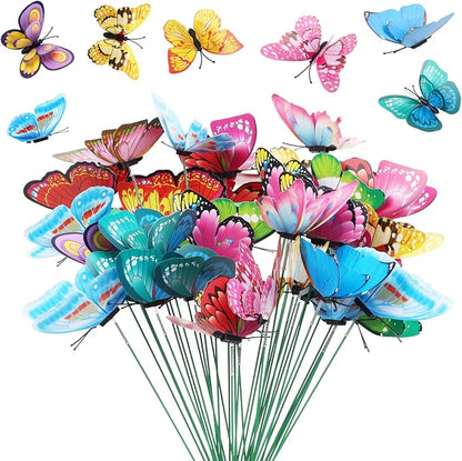 30PCS Butterfly Decorations Outdoor Butterfly Garden Picks for Garden Decor | 3D Waterproof Double Layer Artificial Butterflies Picks for Crafts Flower Arrangements Outdoor Indoor Spring Decor