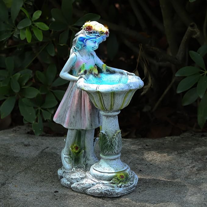 Voveexy Fairy Garden Statue, Solar Garden Angel Figurine Outdoor Decoration Waterproof Angel Sculpture for Patio Yard Lawn Porch Art Ornament Christmas Birthday Gift