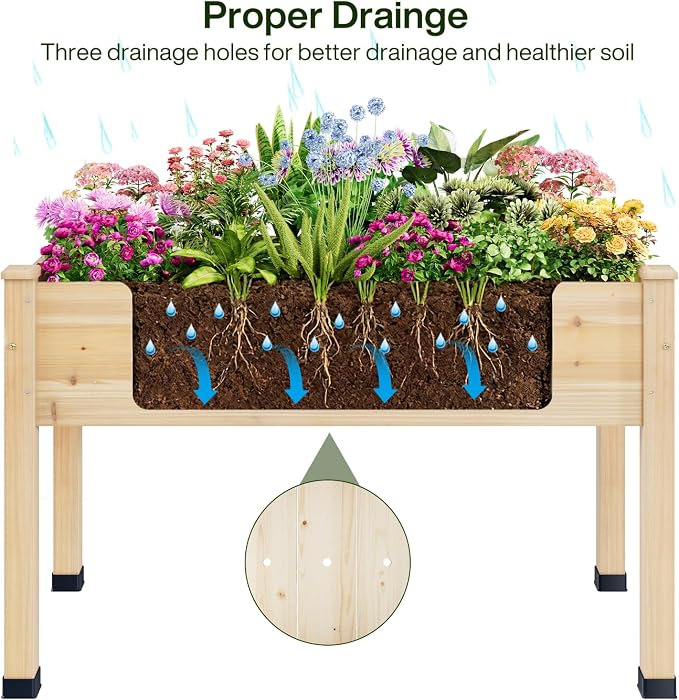 Wood Raised Garden Bed, 48x24x30in Elevated Wooden Planter Box with Legs Standing Growing Bed for Backyard, Patio, Balcony with Bed Liner, 200 Pound Capacity