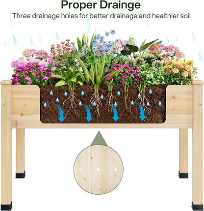 Wood Raised Garden Bed, 48x24x30in Elevated Wooden Planter Box with Legs Standing Growing Bed for Backyard, Patio, Balcony with Bed Liner, 200 Pound Capacity