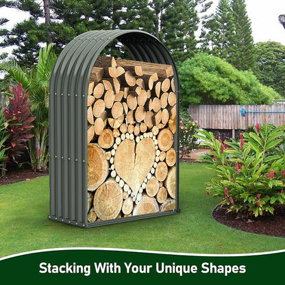 ANLEOLIFE Arch Tall Outdoor Firewood Rack with Corrugated Steel Roof | Alloy Steel Log Holder; 22-Gauge Powder-Coated Galvanized Panels; 18"D x 36"W x 54"H; Open-Sided Airflow; Round Crossbars