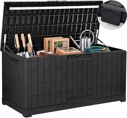 YITAHOME Large Outdoor Storage Box | 120 Gallon Waterproof Resin Deck Box with Slide-Locking Lid, Patio Storage Bin and Bench Seat for Garden Tools, Cushions &