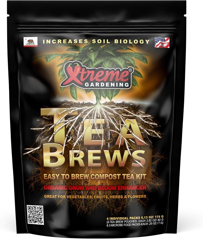 Xtreme Gardening Xtreme Tea Brews – Compost Tea Kit, 2-Pack 80g Pouches, Each Brews 5 Gallons, Bloom Booster & Yield Booster with Worm Castings & Microbe Food Pack, Works with Any Fertilizer Program