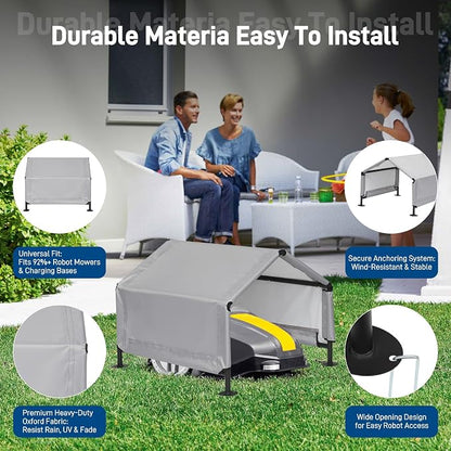Robot Mower Garage, Waterproof Oxford Polyester Cover, Wire Free Robot Lawn Mower Cover Compatible with Most Models, 30" x 26" x 26", Gray