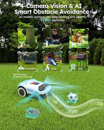 ANTHBOT Genie3000 Robot Lawn Mower - NO Wire, Full Band RTK+4-Eye Vision Robotic Lawnmower for 3/4 Acre, Auto Mapping, Multi-Zone Management, Accurate Obstacle Avoidance, Intelligent Path Planning