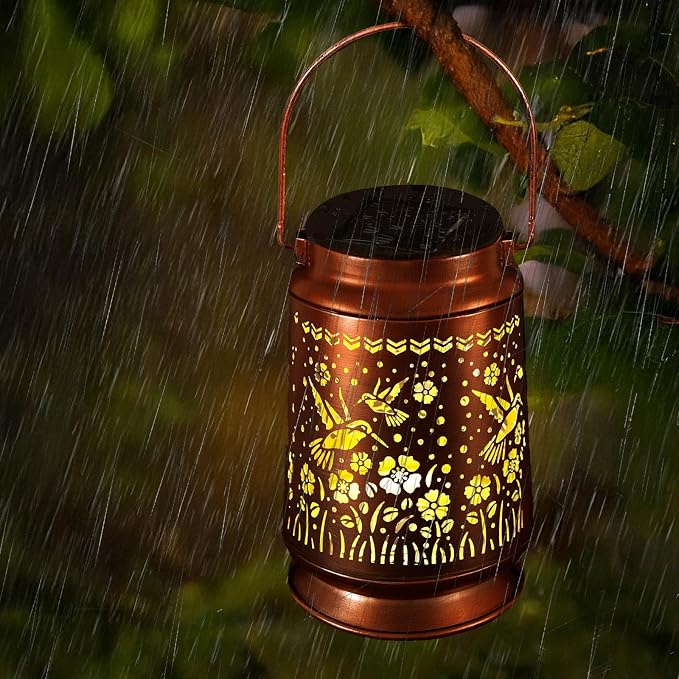 Solar Lanterns Outdoor Waterproof Gifts for Women Grandma Gifts for Mom Hummingbird Garden Decor Solar Hanging Lantern Metal for Patio Yard Festival Pathway Landscape