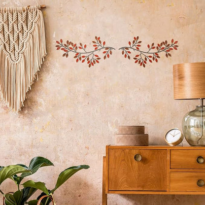 Hotop 2 Pieces Metal Tree Leaf Wall Decor Vine Olive Branch Leaf Wall Art Wrought Iron Scroll Sculptures Above the Bed, Living Room, Outdoor Decoration(Classic Style,Rusty Color)