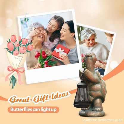 Turtle Solar Powered Outdoor Garden Statue, Resin Statue with Solar Light Lantern, Decorative Lawn, Yard Outdoor Turtle Decoration. Unique Home Decoration, Gifts for Women